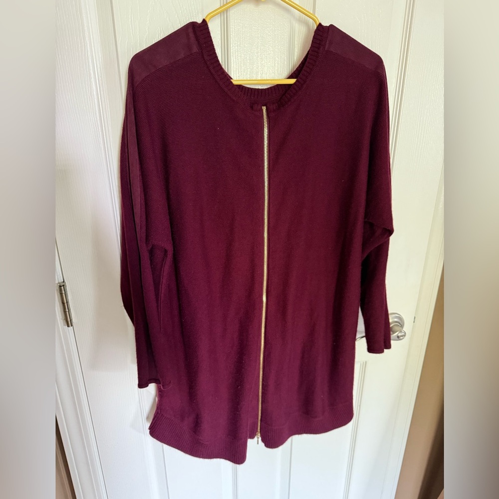 Burgundy back zip long Cardigan
